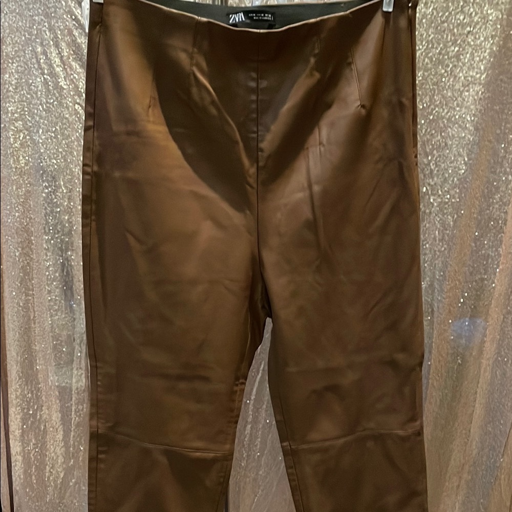 Zara Brown leather look pants